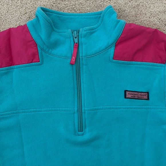 Vtg Vineyard Vines Quarter Zip Pullover Pink and Teal Sweatshirt Girls Size M - Picture 2 of 6